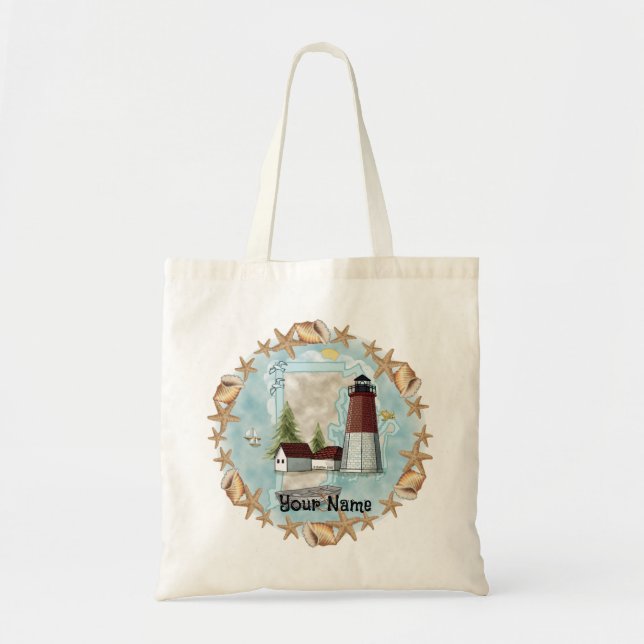 Tote Bag Phare de Rhode Island Shells (Devant)