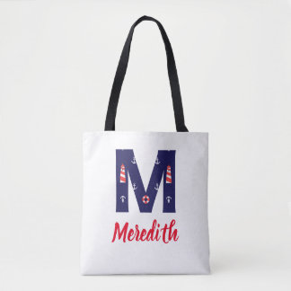 Tote Bag Phare Nautique Monogramme Fourre-tout Initial M