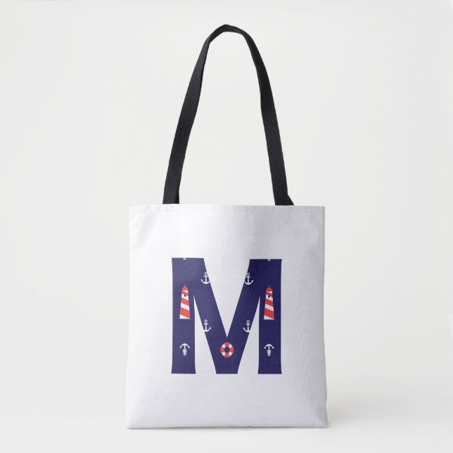 Tote Bag Phare Nautique Monogramme Fourre-tout Initial M (Devant)