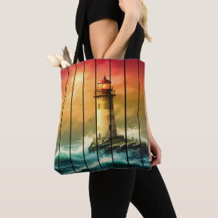 Tote Bag Phare Vintage Bord de Mer Océan Regard
