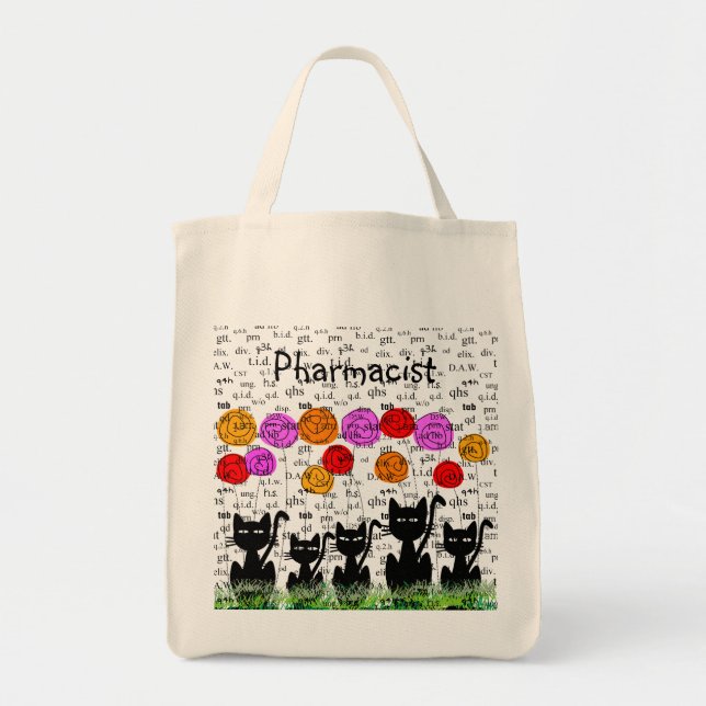 Tote Bag Pharmacien avec abréviations et chats Rx (Devant)