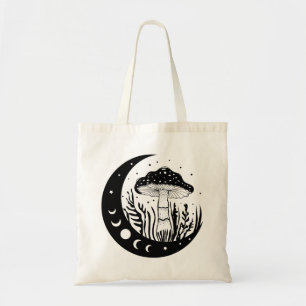 Tote Bag Phases de champignons célestes et de lune Noir & B