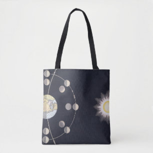 Tote Bag Phases de Lune avec Terre & Soleil, Astronomie Vin