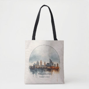 Tote Bag Philadelphie ville Pennsylvanie  aquarelle ligne d