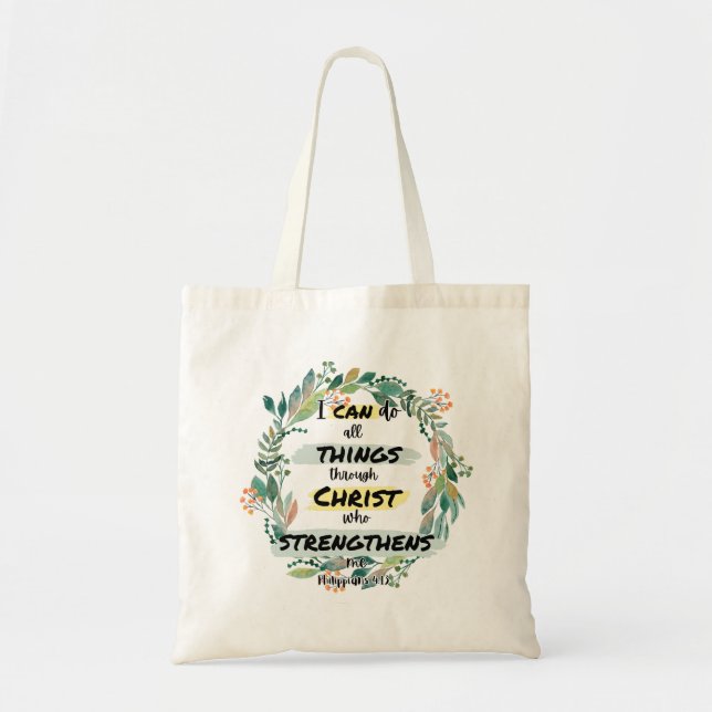 Tote Bag Philippiens 4:13 Citation Verse De La Bible (Devant)