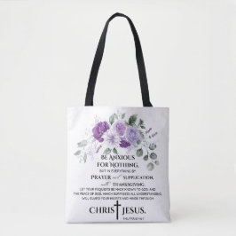Tote Bag Philippiens 4:6-7 Écriture Fleurs violettes pourpr