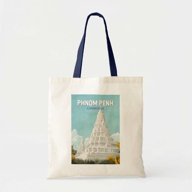 Tote Bag Phnom Penh Cambodge Illustration Voyage Art Retro (Devant)