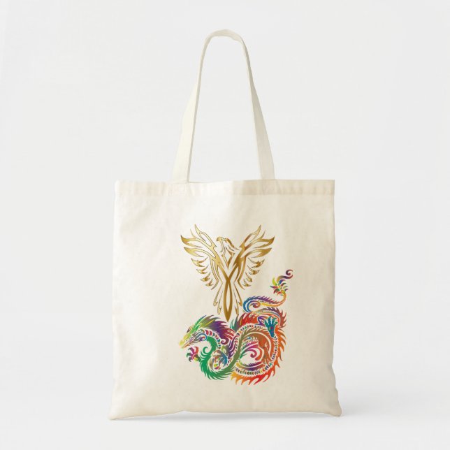 Tote Bag Phoenix et le Dragon Oriental Ying Yang Design (Devant)