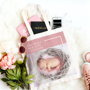 Tote Bag Photo bébé mignonne moderne Rose et blanc Devi