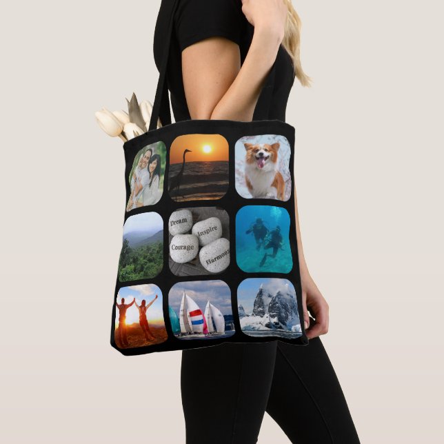 Tote Bag Photo Collage 9 images arrondies en coin (De près)