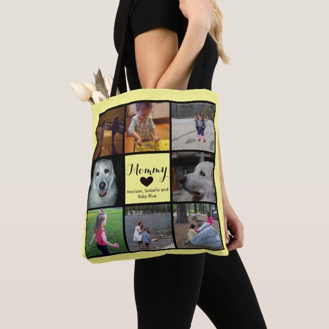 Tote Bag Photo Collage Fête des Mères, Grand-mère, Jaune No (De près)