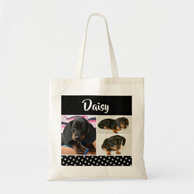 Tote Bag Photo Collage Pawprint de Chien Noir - Animaux de  (Devant)