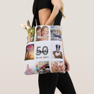 Tote Bag photo d'anniversaire collage femme blanc