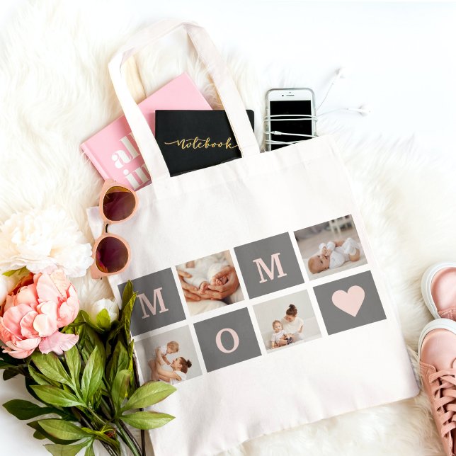 Tote Bag Photo de collection moderne Best Mom Pink & Grey C (Créateur téléchargé)