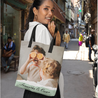 Tote Bag Photo de famille moderne et nom personnalisé Monna