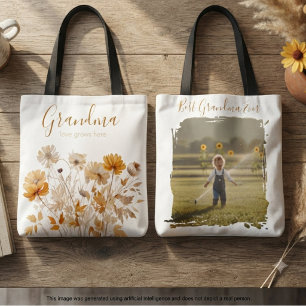 Tote Bag Photo de fleur sauvage "Grandma Love Grows Here"