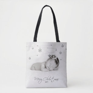 Tote Bag Photo de Noël personnalisée et calligraphie