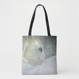 Tote Bag Photo d'un magnifique cheval blanc en hiver