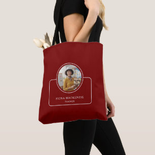 Tote Bag Photo et nom personnalisés avec titre rouge profon