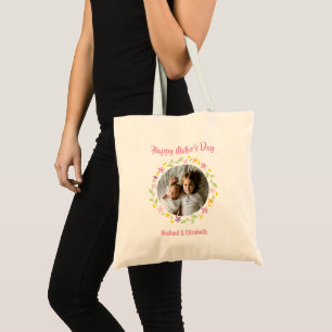 Tote Bag Photo Famille mignonne Cadre floral Bonne fête des