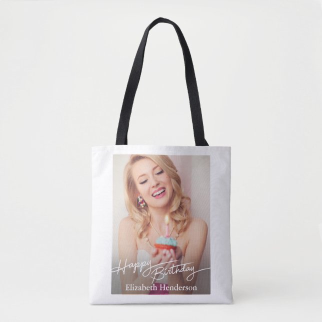 Tote Bag Photo simple moderne d'anniversaire heureux (Devant)
