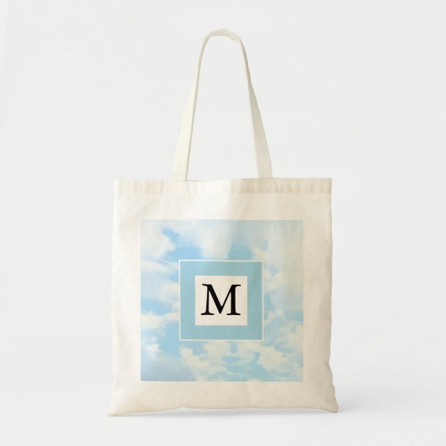 Tote Bag Photo Soft Blue Sky Custom Single Initial (Devant)