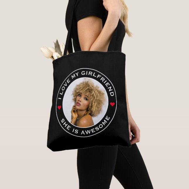 Tote Bag Photo Texte Coeur J'Aime Mon Awesome Petite Amie (De près)
