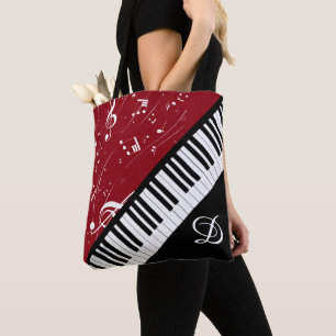 Tote Bag Piano Clarinet Music Script Monogramme Noir Rouge