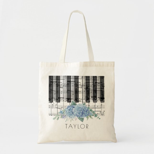 Tote Bag piano musique Hydrangea fleurs nom (Devant)