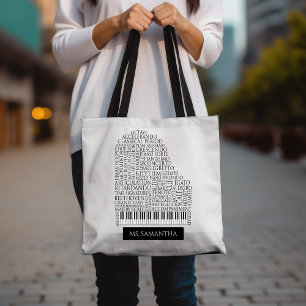 Tote Bag Piano Word Cloud cadeau pour professeur de piano