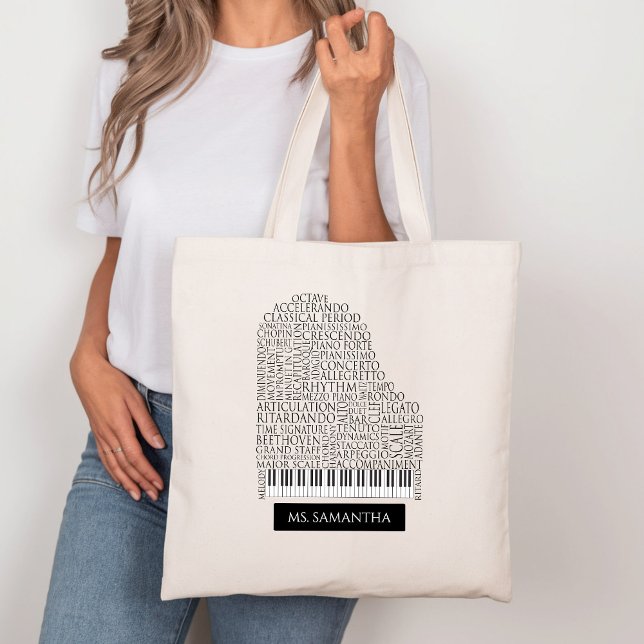 Tote Bag Piano Word Cloud cadeau pour professeur de piano (Créateur téléchargé)