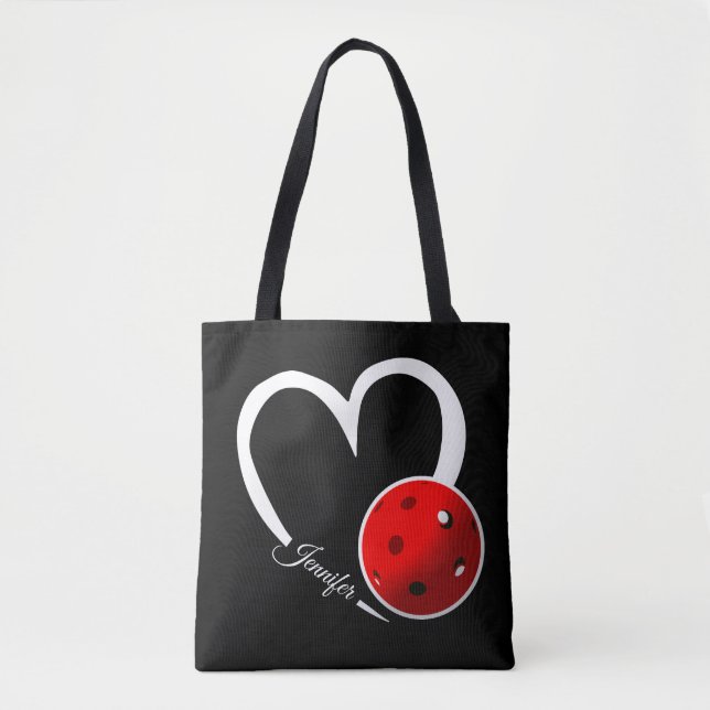 Tote Bag Pickleball Amour Coeur Blanc Pickleball Rouge (Devant)