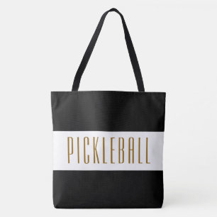 Tote Bag PICKLEBALL Amusant Vibrant Rayures Noires et Blanc