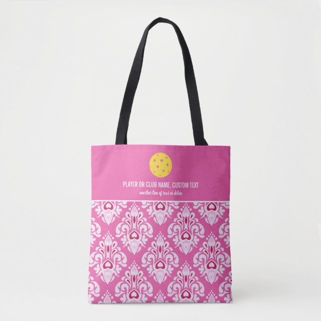Tote Bag Pickleball Design Pink Ikat Motif Custom Paddle  (Devant)