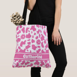 Tote Bag 🍓 🐄 Pickleball et fraise imprimé avec nom