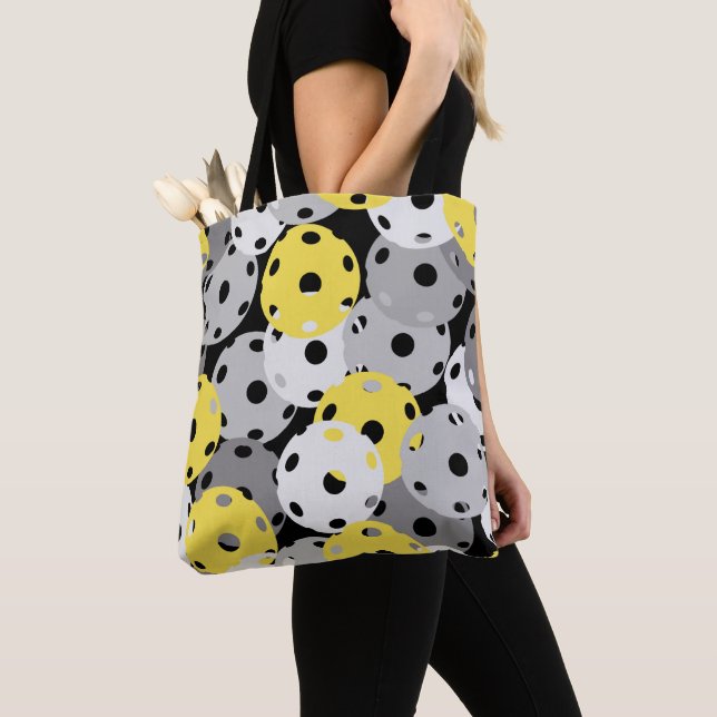 Tote Bag 💛 Pickleball - jaune, gris sur noir, 2021 couleur (De près)