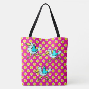 Tote Bag Pickleball Joyeux Oiseau Bleu Jaune et Rose