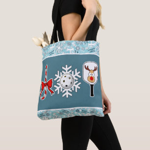 Tote Bag Pickleball Noël Joie Flocon de neige Bleu et blanc