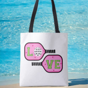Tote Bag Pickleball Preppy Paddles Love Flowers