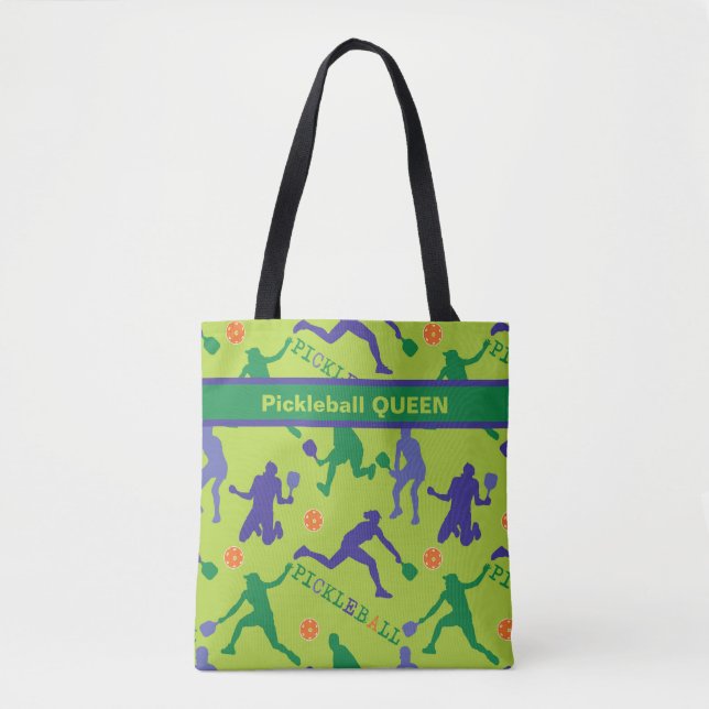 Tote Bag 💚 🎾 Pickleball Queen - texte personnalisé (Devant)