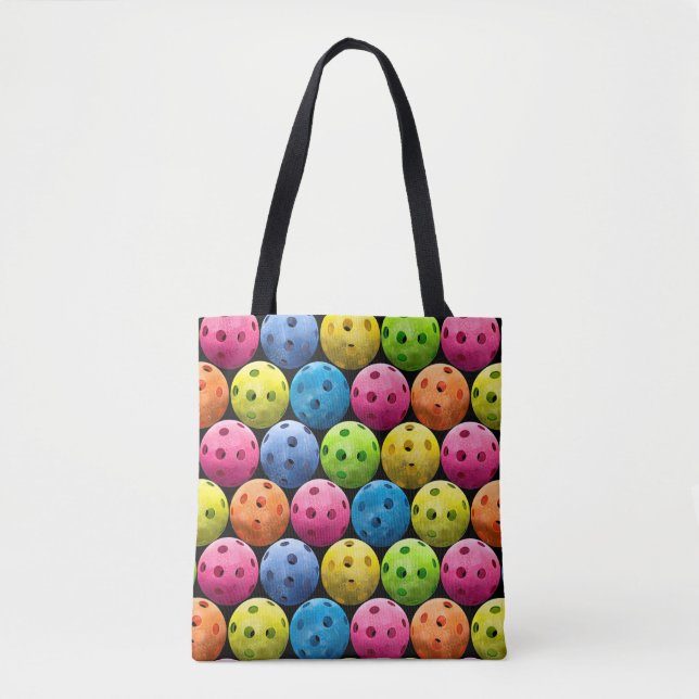 Tote Bag Pickleballs sur l'arrière - plan noir (Devant)