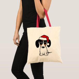 Tote Bag Piebald Dachshund Père Noël Cute Wiener Chien