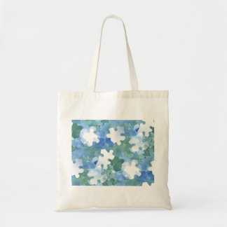 Tote Bag Pièce de puzzle peint en bleu et vert