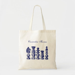 Tote Bag Pièces de jeu d'échecs Art vintage bleu