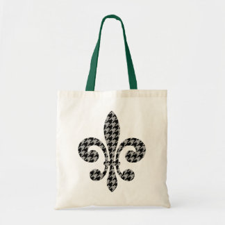 Tote Bag pied-de-poule noir de fleur de lis petit et gris