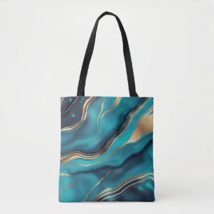Tote Bag Pierre de marbre métallique en or bleu