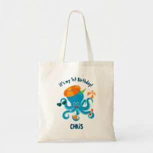 Tote Bag Pieuvre Bleue Sous la Mer Fête d'Anniversaire Garç