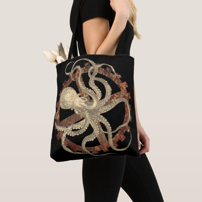 Tote Bag Pieuvre en vapeur et engrenage à réchaud (De près)