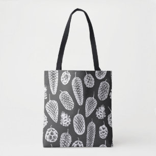 Tote Bag Pine cônes dessinés main sans couture motif. Bot