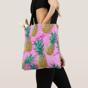 Tote Bag Pineapples tropicales et Pink Marble Colorful